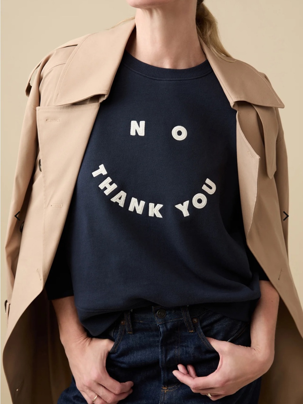 Soldout.nyc No Thank You Navy Graphic Sweatshirt XS